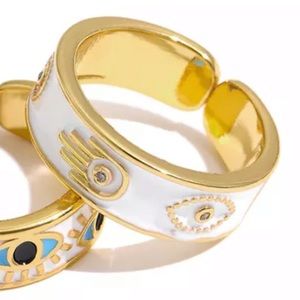 Enamel Eye Palm Rings Round Metal Adjustable Finger Ring